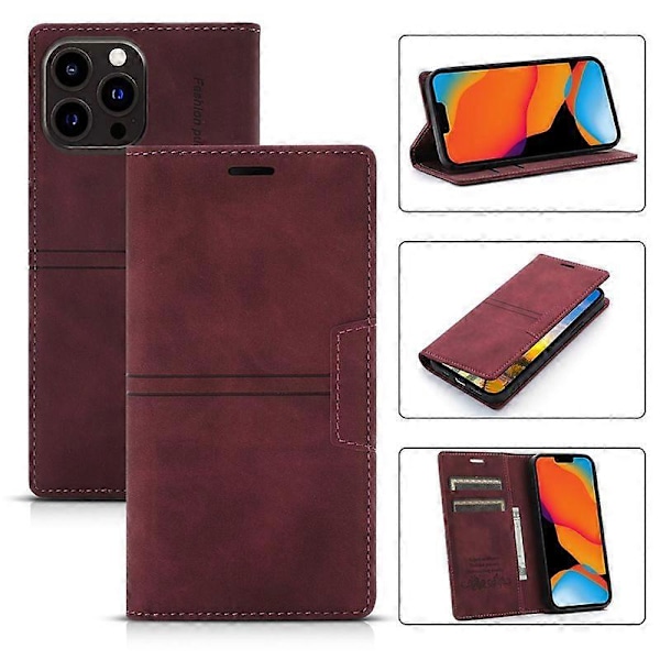 Fodral för iPhone 13 Pro Fodral med Korthållare rött PU Läder Fodral Plånboksfodral för Apple iPhone 6,1 Tum