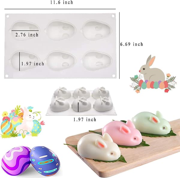 3D Påskehare Sjokolade Silikonform, 6 Hulrom Silikon Kaninform, Silikon Sjokolade Bakeform For Påskebakst 1 Pakke
