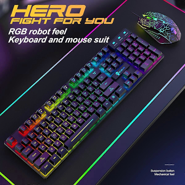 T6RGB Uppgradering Trådlöst Tangentbord & Mus Combo, Gkkua Bakgrundsbelyst 2.4G Laddningsbart Mekaniskt Responsivt Speltangentbord + 2400DPI 6-knapps Optisk Gkkua LED Mus