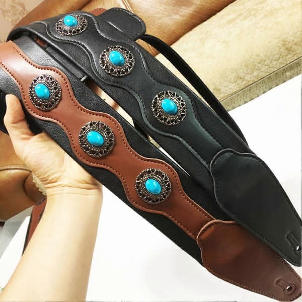 Gitarrrem Etnisk Stil Läder Justerbar Akustisk Elektrisk Basrem Gitarrbälte Gitarrdelar