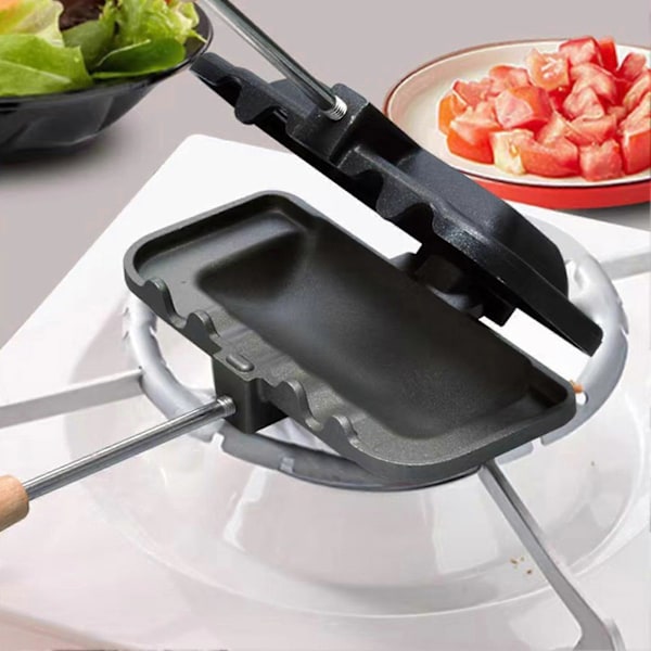 Sandwich Maker med Non-Stick Flip Grillpande til Morgenmad, Hotdog-Rister, Grillost-Maker, Omeletter, Toast, Bagepande til Camping, Kollegier, Kontorer