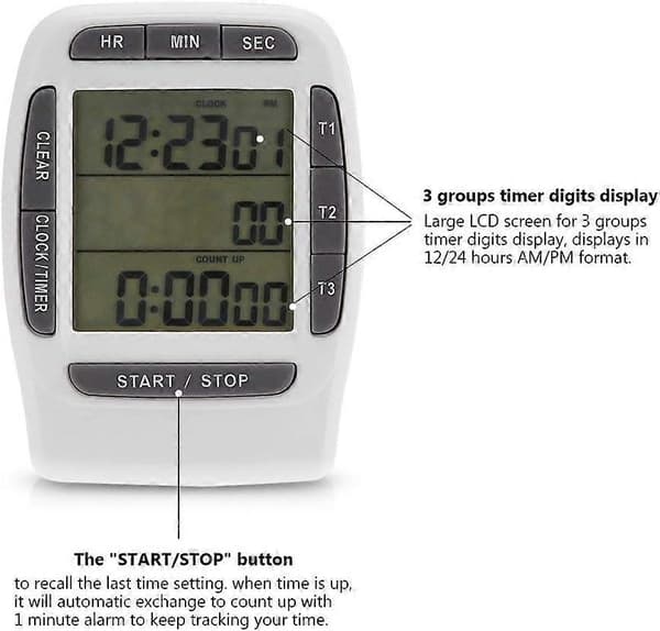 2025 Egnet Tre-Kanals Køkken Timer Bærbar Digital Multi-Kanal 3 Kanaler LCD Timer Præcis Tim