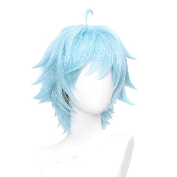 KATEA Taivaansininen Käänteinen Lyhyt Kihara Peruukki Cosplay Chongyun Anime Peruukki Halloween Juhla Peruukki Taivaansininen -
