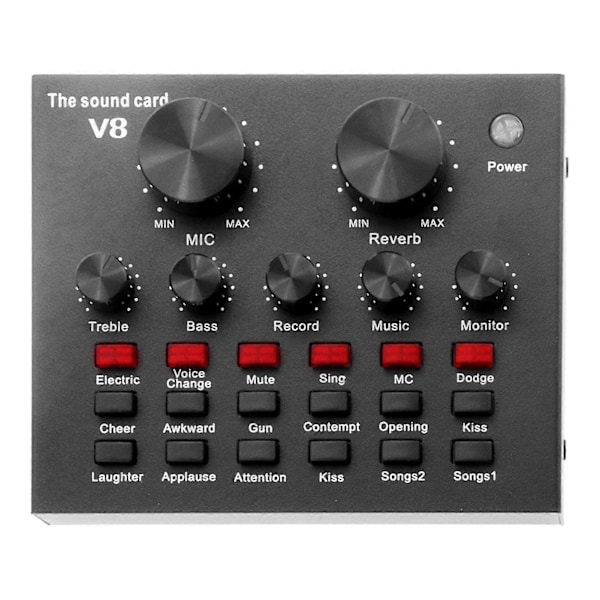 V8 Lydkort Plug Play Lang Levetid Metall 12 Lydeffekter Praktisk Bærbar Live Bluetooth-kompatibelt Lydkort