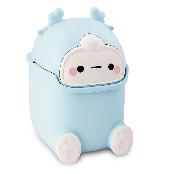 Mini Trash Can With Lid, Cute Flip Desktop Trash Cans, Plastic Animal Shape Garbage Can (blue)