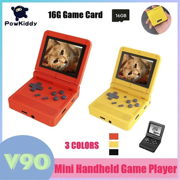 V90 Retro Spillekonsol 16G 3.0 Tommer IPS Skærm Håndholdt Spilleafspiller Open Source Bærbare Mini Konsoller Gul