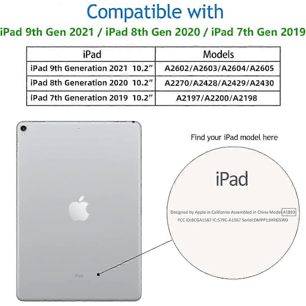 UBIUO Fodral Kompatibelt med iPad 10.2 Tum 2021/2020 iPad 9:e/8:e Generationen & 2019 iPad 7:e Generationen med Pennhållare, Skyddsfodral med Mjukt T