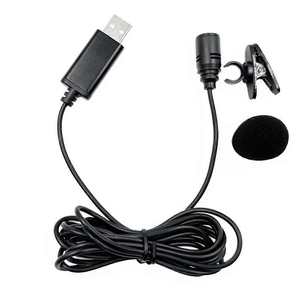 USB Lavalier Myggmikrofon Omnidireksjonell Kablet Clipon Mic Håndfri Plug & Play for Datamaskin