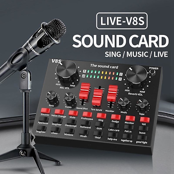 Bluetooth Profesjonelt Lydkort for Livestreaming USB Audio Interface Mikser DJ Lyd for Opptak Mikrofon Gitar