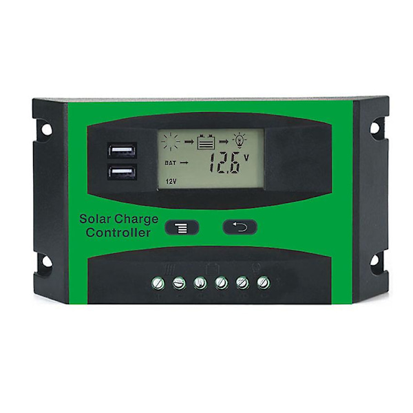 30A 12V 24V Solarkontroller LCD-funksjon Dobbel USB 5VDC Utgang Solcellepanel Batterilading Reg