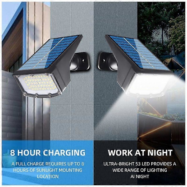 Aurinkospottivalot ulkokäyttöön, vedenpitävät, aurinkopuutarhavalot ulos, 53 LED aurinkokennovalot