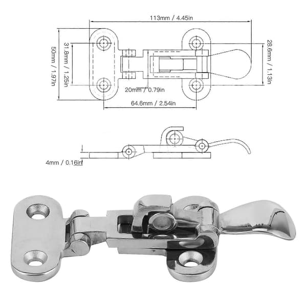 316 Rustfrit Stål Toggle Klemme Lukning Catch Anti Rattle Hasp til Båd Yacht Hardware