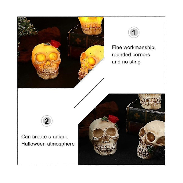Halloween-pääkallopatsas LED-valo Kuolleiden päivän kukkapääkallo Figuriinivalo Hartsista kauhupääkallo Hor