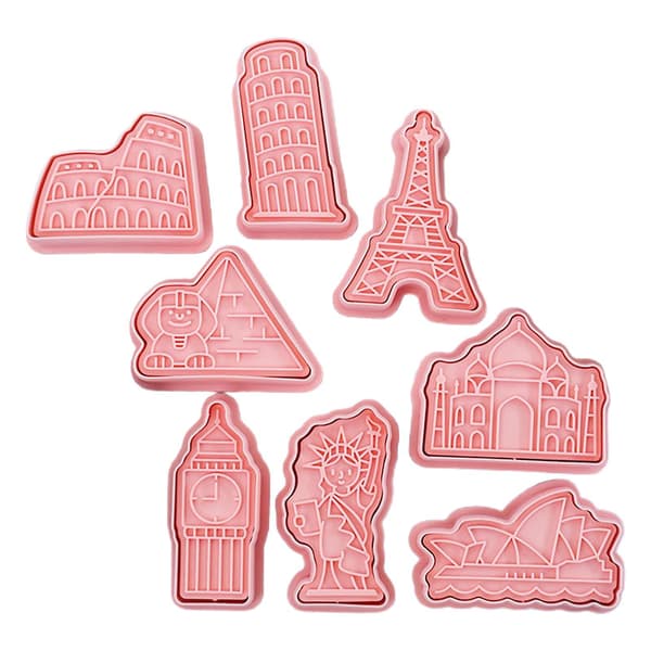 8 stk 3D Cookie Udstikkere Landmærke Bygning Cookie Stempler Plastik Biscuit Form