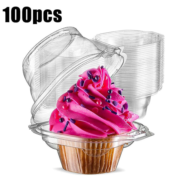 Individual Cupcake Containers, 100 Pcs Clear Cupcake Boxes, Cupcake Holders with Lid, Single Compar