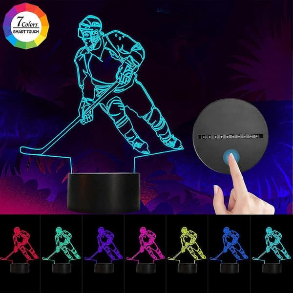 SBSG Hockey Player 3D Lampe Nattlys for Gutter, Owlbbabies 3D LED Lamper for Barn