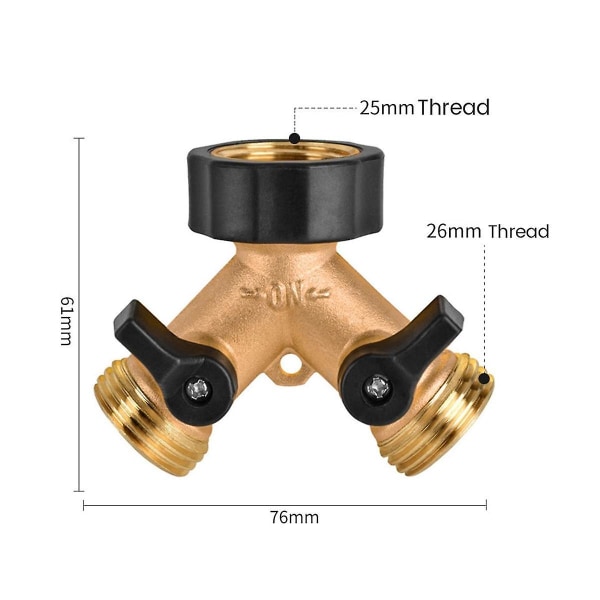 Messing 2-veis hagekran Hunn 3/4 Y Irrigasjonsventil Vanndeler Hurtigkobling Hage Slange Spl