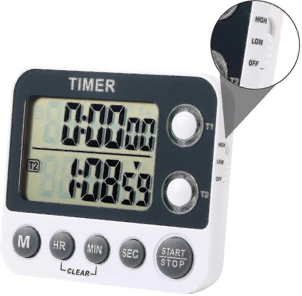 Digitalt Kjøkkentimer Magnetisk Stor Skjerm Nedtellingstimer Klokke 2 Kanalgrupper 99 Timer