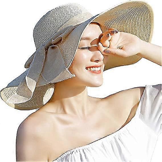 Dame Bredskygget Hat Solcreme Stråhat Floppy Foldbar Rulle-op Hat Sommer UV Beskyttelse Strandhat
