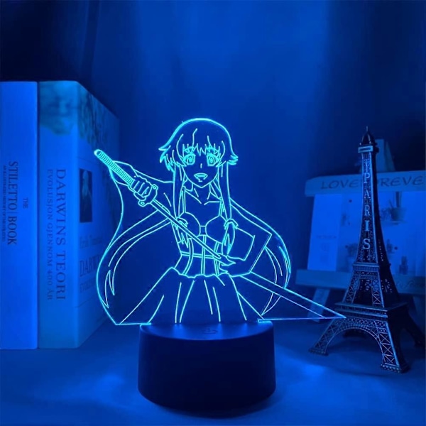 3D Lampe Anime Future Diary Yuno Gasai Figur Nattelys Berøring/Fjernkontroll 16 Fargeendringer LED Illusionslys Soveromsdekor Manga USB Bordlampe