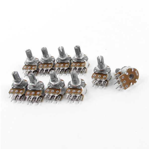 10pcs Top Adjustment Linear Dual Knurled Shaft Potentiometer 50k Ohm B50k