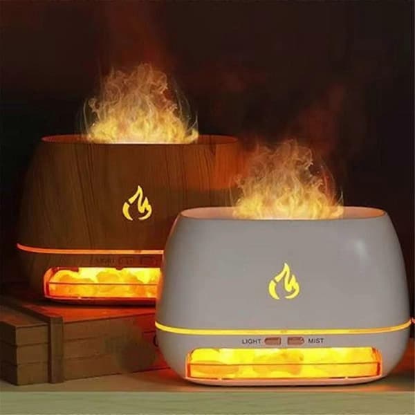 Saltsten Aroma Luftfugter Flammefarvet Lys Natlampe Aromaterapi Æterisk Olie Diffuser