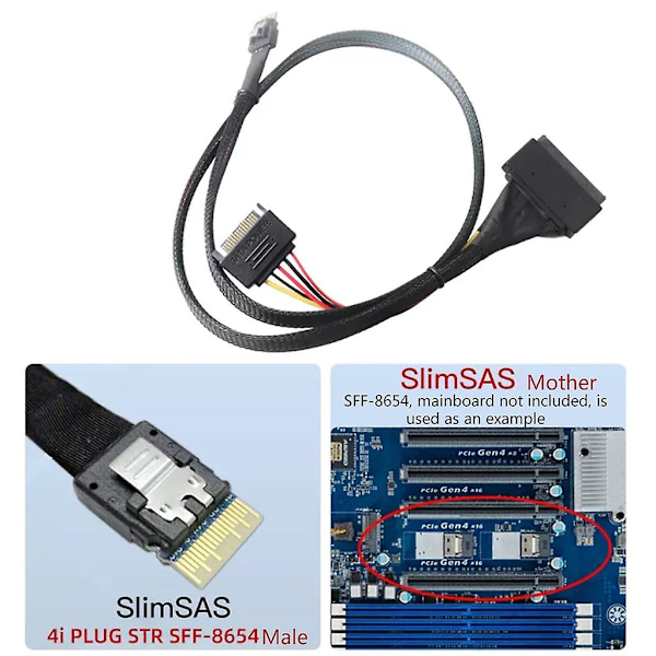 PCIe4.0 SlimSAS SFF-8654 4i Hann til SFF-8639 U.2 Konverterkabeladapterlinje