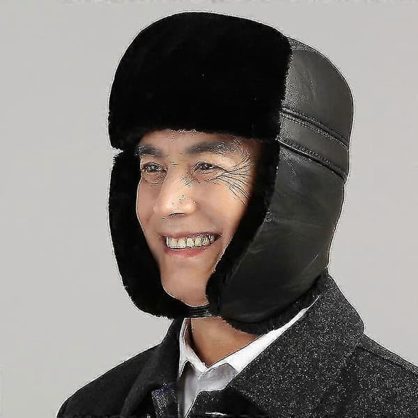 Ægte Læder Bomber Hat Mellem Alder Ældre Vinter Ørevarmer Herre Far Hatte Tykke Varme Casual Mode Hatte