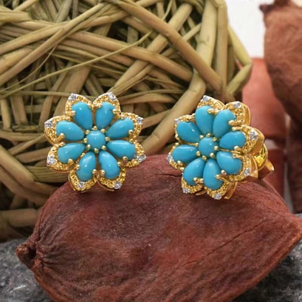 Boheme Retro Turkis Ørestikker Dame Sneblomst Diamant Antikke Sølv Øreringe Smykker