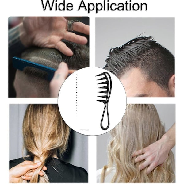 3 stk. bredtandet kam, krøllekam, hårkam, varmebestandig antistatisk grov hårkam stylingkam til kvinder mænd hårstyling salon (sort)