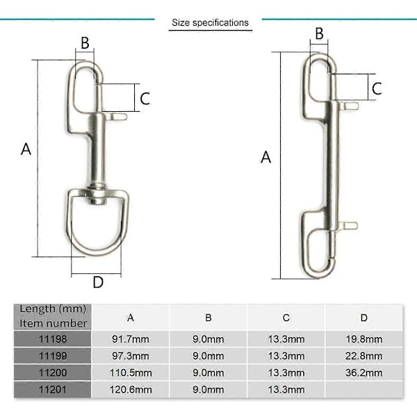 4 STK Bolt Snap Hook, Trigger Snaps Metal Clips til Dykning, Hundesnor