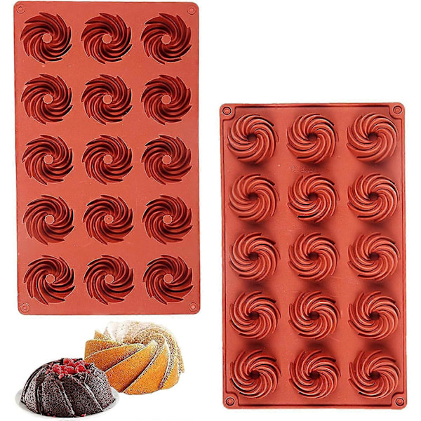 Pakke med 2 bundt kageforme, 15 silikone spiral bundt kageforme