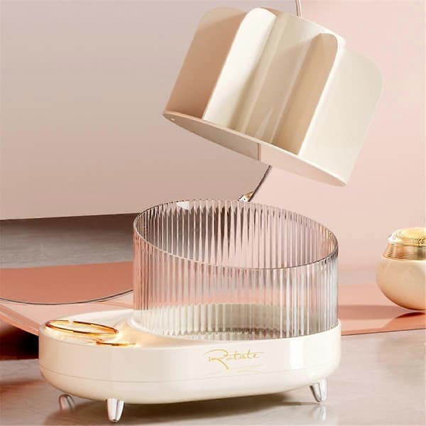 Makeup Børsteholder Organizer, 360 Roterende Makeup Organizer Bordplade, 7 Rum Klar Roterende Make