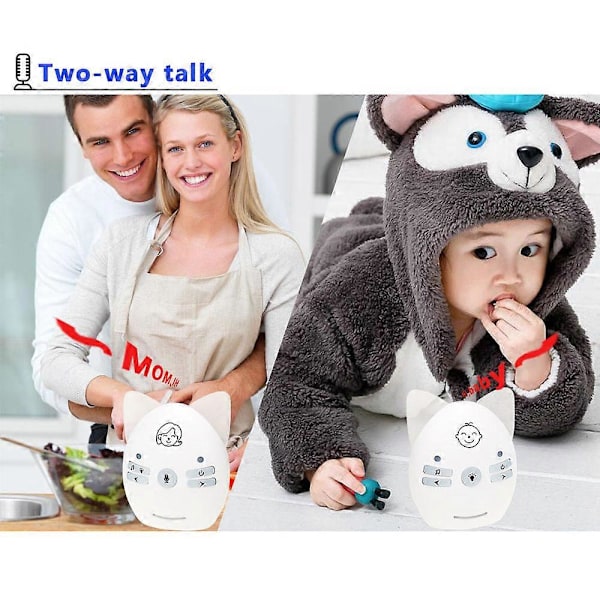 Trådløs V30 Bærbar Babysitter 2.4GHz Audio Babyalarm Digital Stemme Broadcast Dobbelttale Natlys Hvidt EU Stik