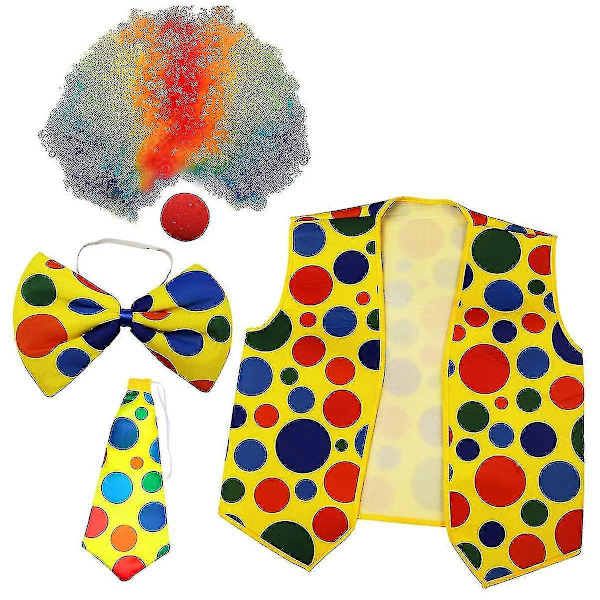 5-pak Clown Kostyme Sett - Clown Parykk, Nese, Vest For Cheer Cosplayfester Karnevaler Kles Opp