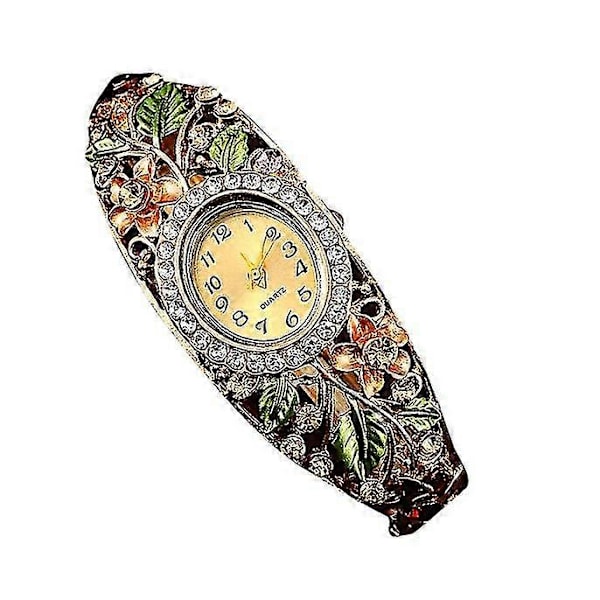 Dame Armring Krystal Blomst Armbånd Quartz Ur Armbåndsur Gd