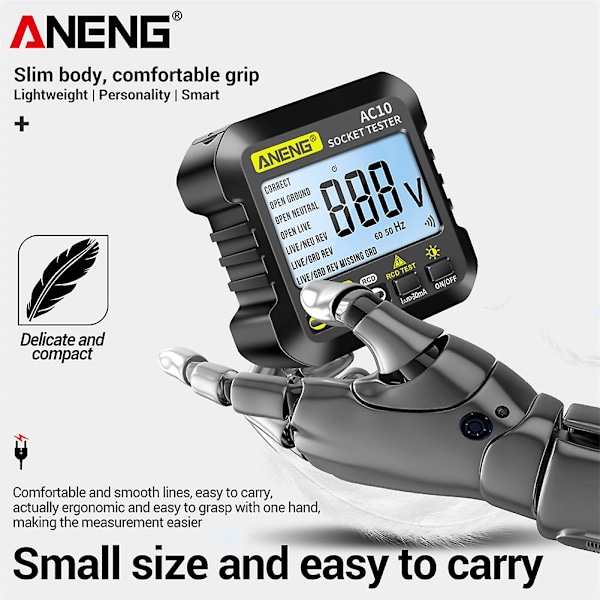 Aneng Ac10 Stikkontakt Tester Polaritet Fase Lcd Digital Spændingstest Detektor
