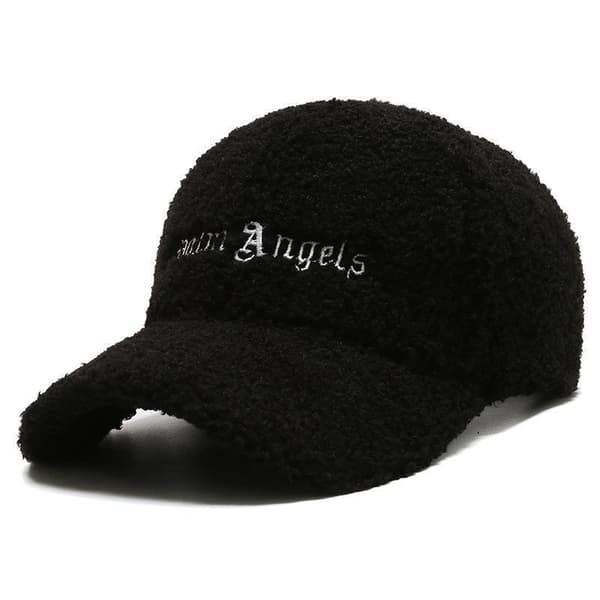 Tjock varm basebollkeps i lamull för höst och vinter, broderad ankungekeps, teddy sammet varm damhatt Black