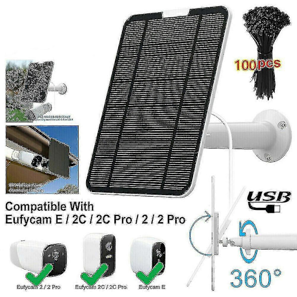 4W Solpaneler för Eufy Eufycam Cam E/2c/e/2 Pro Väggfäste 4m Strömkabel