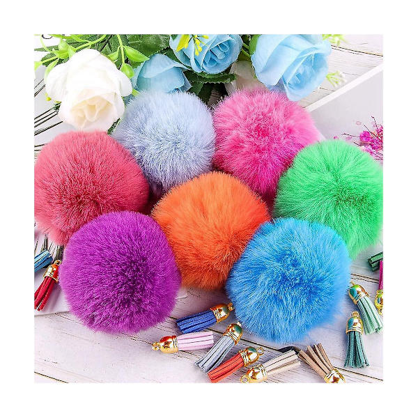 160 st Keychain Pom Pom Set Fluffiga Pom Pom Bollar Guld Nyckelring Faux Fur Pom Pom För DIY-projekt