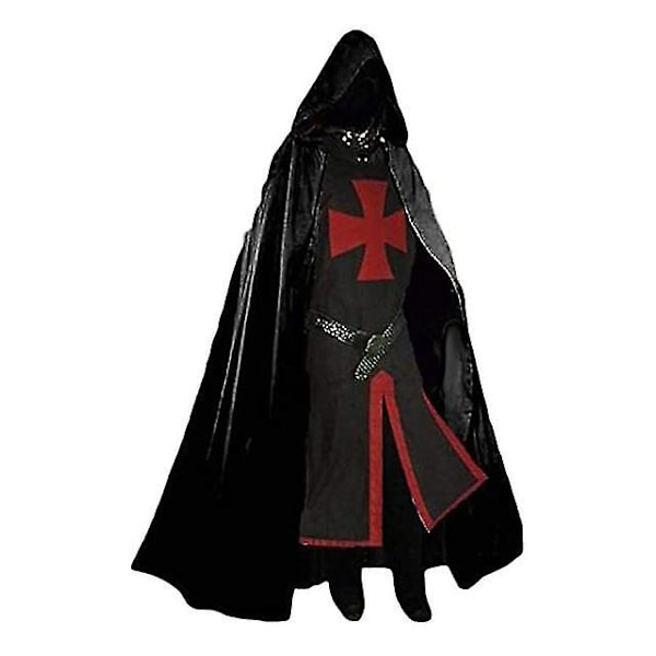 Mens Medieval Crusader Knights Templar Tunic Costumes Renaissance Halloween Surcoat Warrior Black Plague Cloak Cosplay Top S-3xl