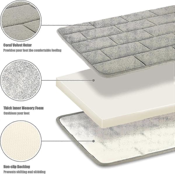 Sklisikker badematte i memory foam, absorberende badematter vaskbare badematter baderomsdusjmatte (grå, 40 x 60 cm)
