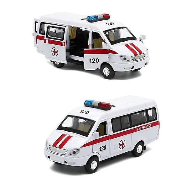 Ambulancevogn Bil Lastbil Træk Tilbage Model Med Led Lyd Legetøj Til Børn Metal Model Konstruktion Køretøjslegetøj Til Gave Bil Samling