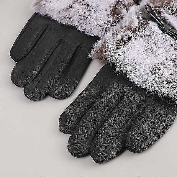 Mode Efterår og Vinter Dame Varme Plus Fløjl Vindtætte Ridehandsker Kold Touch Screen Søde Split Finger Plys Handsker (1 sæt, Grå)