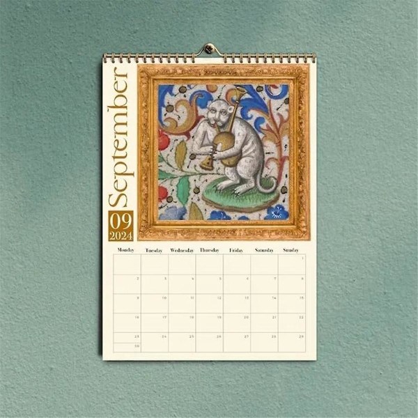 Outo keskiaikainen kissojen kalenteri 2024 kalenteri 12 kuukauden seinäkalenteri ripustettavissa toimistoon kotiin lahja Coa