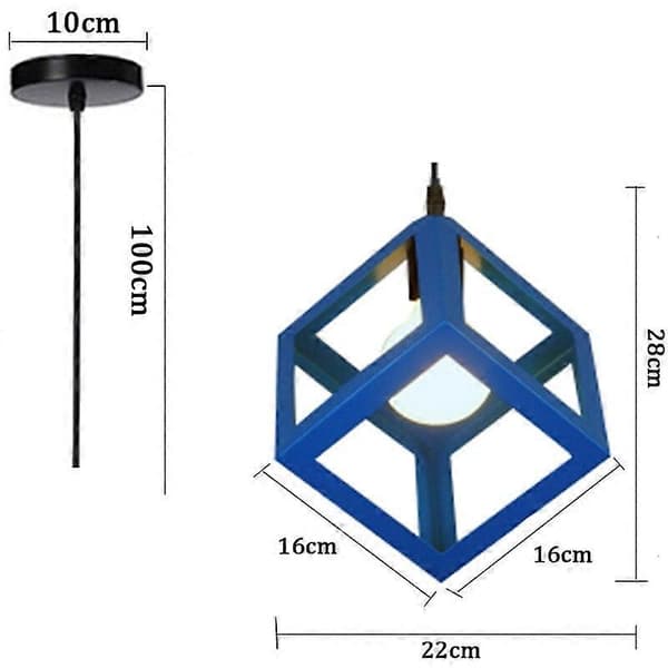 Moderne Pendel Cube Form Lysekrone Geometrisk Stil Metal Loftlampe E27 Loftlampe til Soveværelse Stue Restaurant - 16CM, Blå