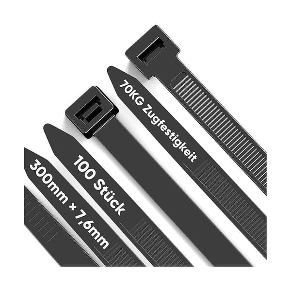 100-pack Kabelbindare, Tunga 30 cm, 7,6 mm Stark Plasttrådbindare med 70 kg Draghållfasthet