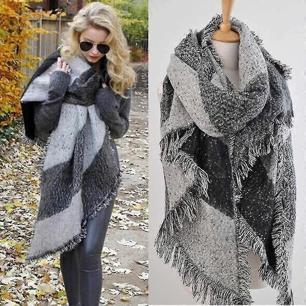 Stor sjal for kvinner, overdimensjonert skjerf, tykk pashmina-wrap, lappeteppe-cape, lang