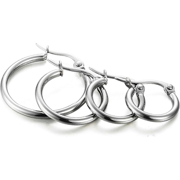 4 Par Rustfri Stål Hoop Øreringe Sæt Søde Huggie Øreringe til Kvinder, 10MM-20MM