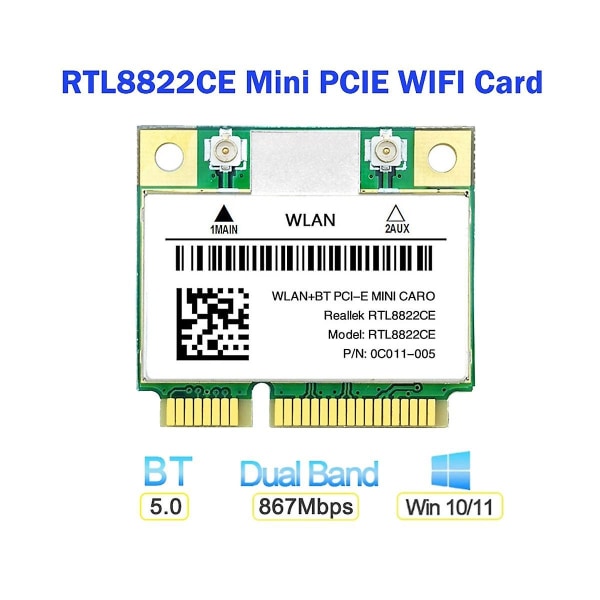 Rtl8822ce Wifi-kortti 1200 Mbps 2.4g+5GHz 802.11ac Network Mini Pcie Bluetooth 5.0 Tuki Kannettava tietokone/pc /